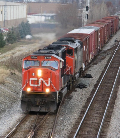 CN diesels with ditch lights in operation