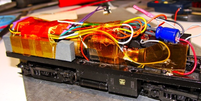 Kapton tape used to secure wires and decoder