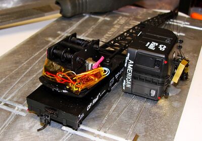 NCE N Scale Decoder installed in a Walthers American Crane